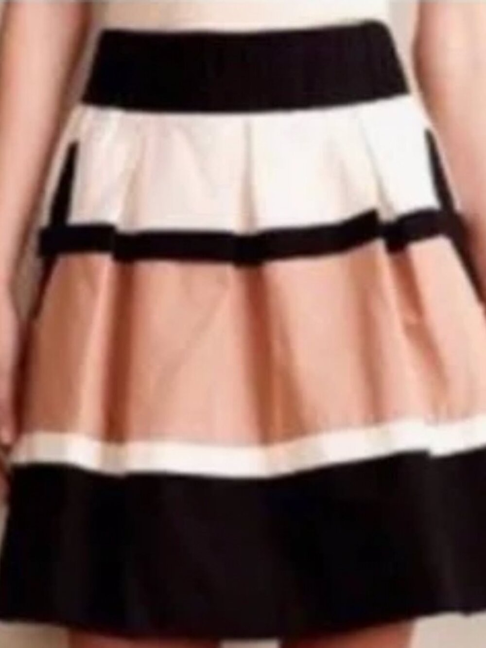 Anthropologie HD in Paris Colorblock Tiered Skirt in Black, Cream & Dusty Rose